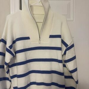 Women’s White and Blue Striped Sweater